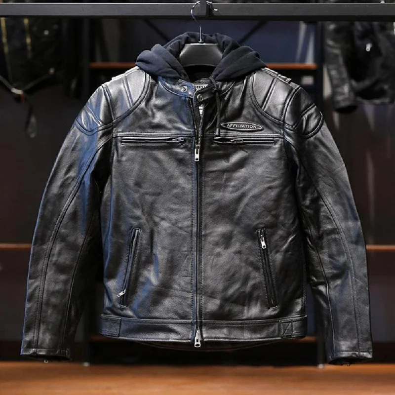 Detachable Harley Genuine Leather Men's Motorcycle Top Grain Cowhide Jacket