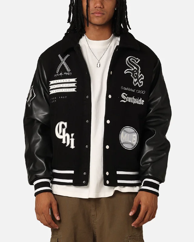 Majestic Athletic Chicago White Sox City PU Melton Letterman Jacket Faded Black