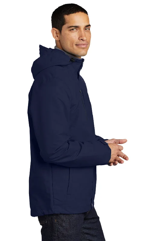 Port Authority Mens All Conditions Waterproof Full Zip Hooded Jacket - True Navy Blue