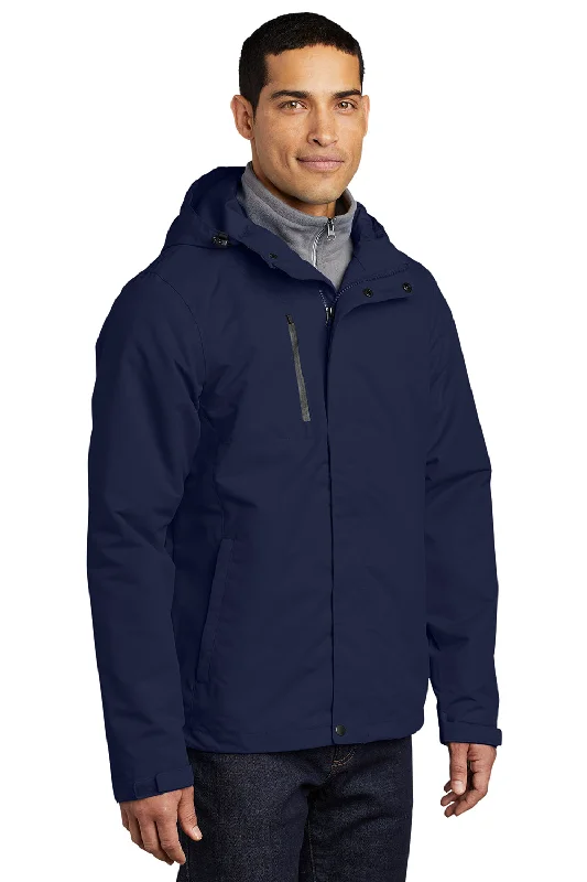 Port Authority Mens All Conditions Waterproof Full Zip Hooded Jacket - True Navy Blue