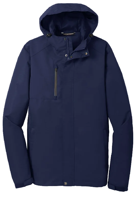 Port Authority Mens All Conditions Waterproof Full Zip Hooded Jacket - True Navy Blue