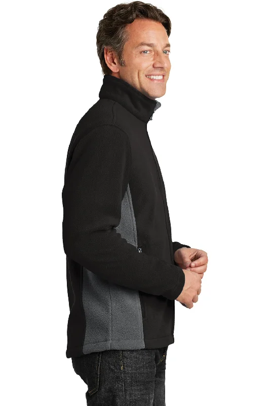 Port Authority Mens Full Zip Fleece Jacket - Black/Battleship Grey