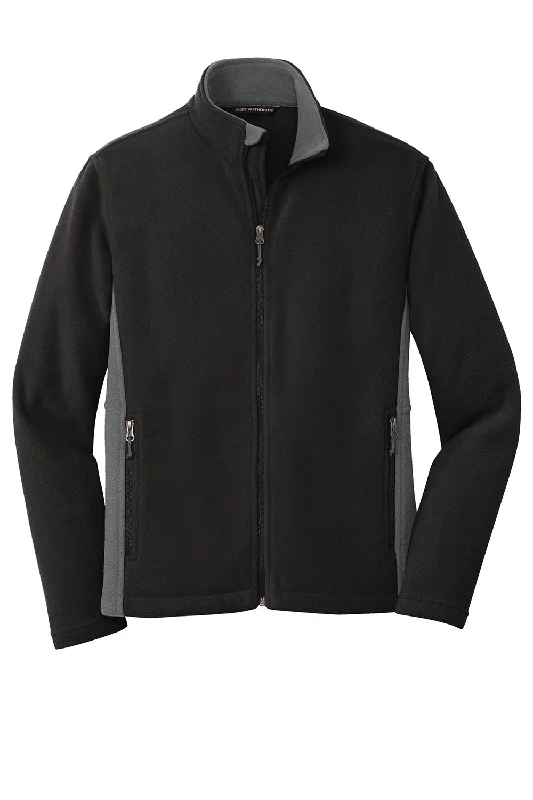 Port Authority Mens Full Zip Fleece Jacket - Black/Battleship Grey