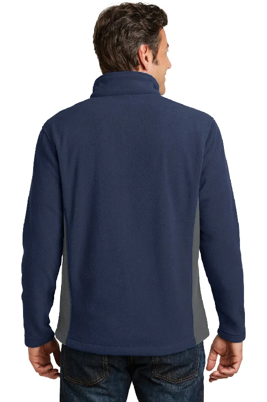 Port Authority Mens Full Zip Fleece Jacket - True Navy Blue/Battleship Grey