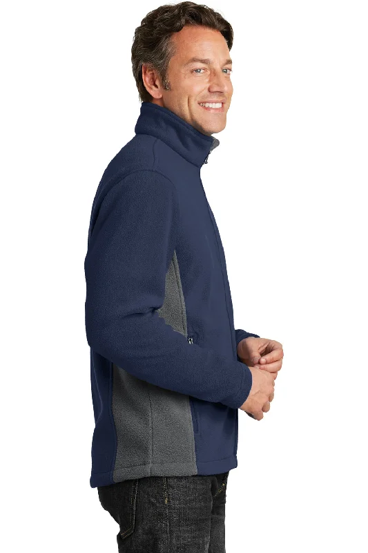 Port Authority Mens Full Zip Fleece Jacket - True Navy Blue/Battleship Grey