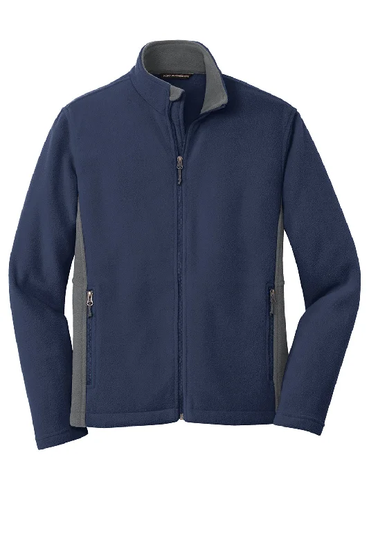 Port Authority Mens Full Zip Fleece Jacket - True Navy Blue/Battleship Grey