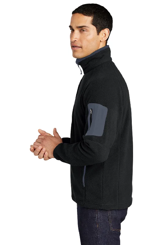 Port Authority Mens Full Zip Fleece Jacket - Black/Battleship Grey