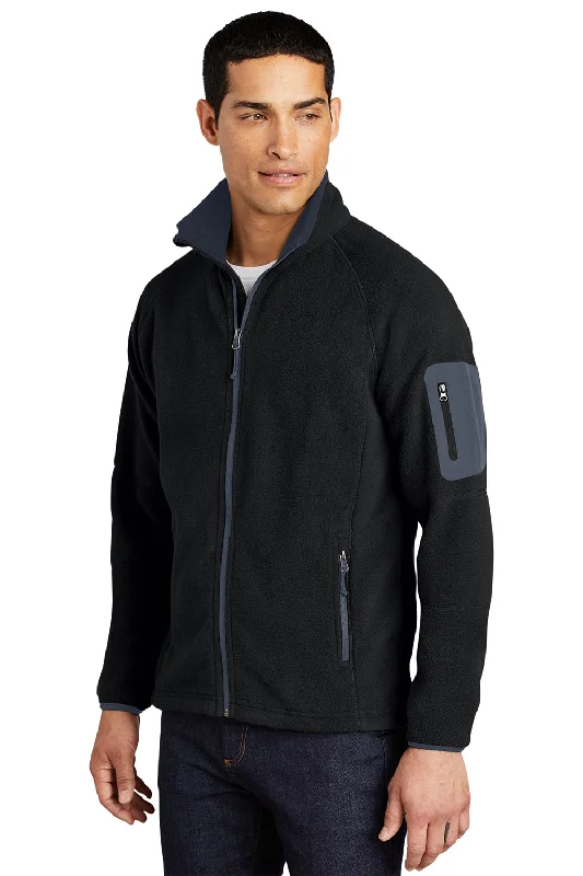 Port Authority Mens Full Zip Fleece Jacket - Black/Battleship Grey