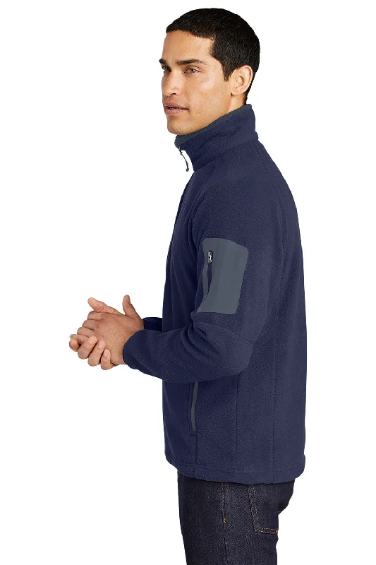 Port Authority Mens Full Zip Fleece Jacket - Navy Blue/Battleship Grey