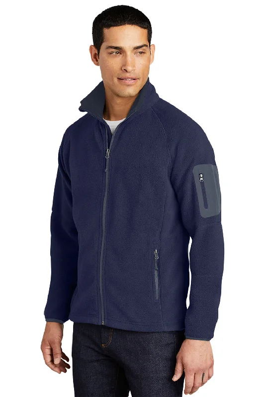 Port Authority Mens Full Zip Fleece Jacket - Navy Blue/Battleship Grey