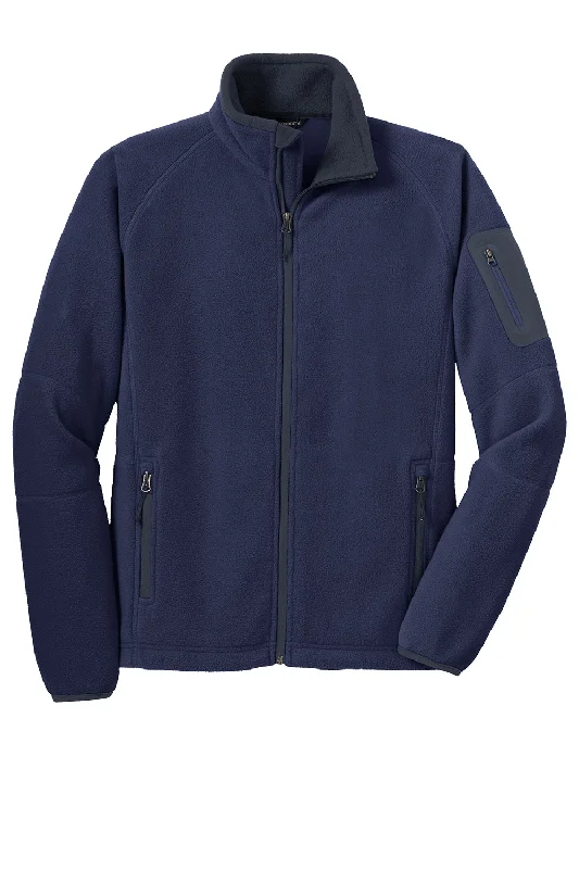 Port Authority Mens Full Zip Fleece Jacket - Navy Blue/Battleship Grey