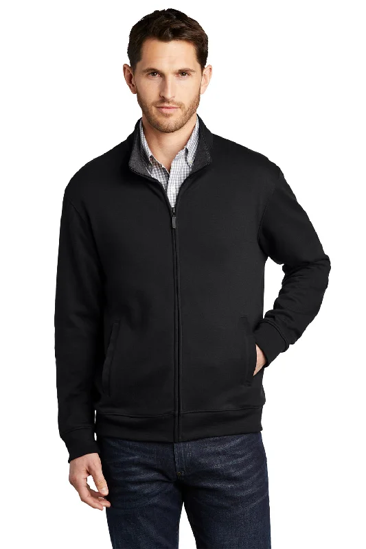 Port Authority Mens Interlock Full Zip Jacket - Deep Black/Heather Charcoal Grey