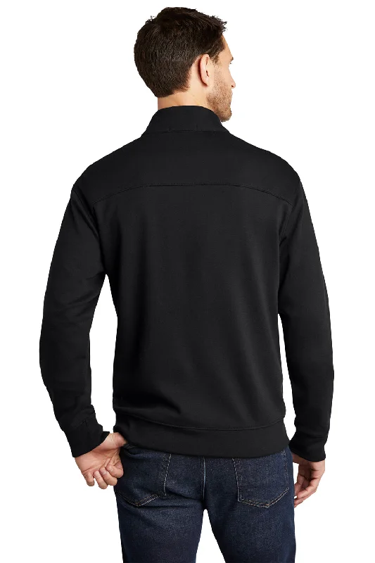 Port Authority Mens Interlock Full Zip Jacket - Deep Black/Heather Charcoal Grey