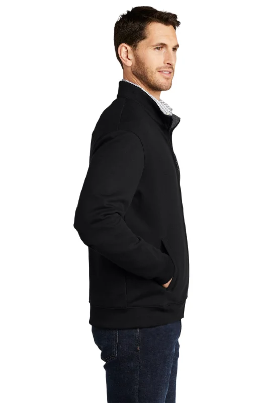 Port Authority Mens Interlock Full Zip Jacket - Deep Black/Heather Charcoal Grey