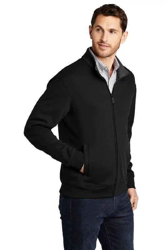 Port Authority Mens Interlock Full Zip Jacket - Deep Black/Heather Charcoal Grey