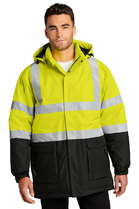 Port Authority Mens Waterproof Full Zip Hooded Jacket - Safety Yellow/Black