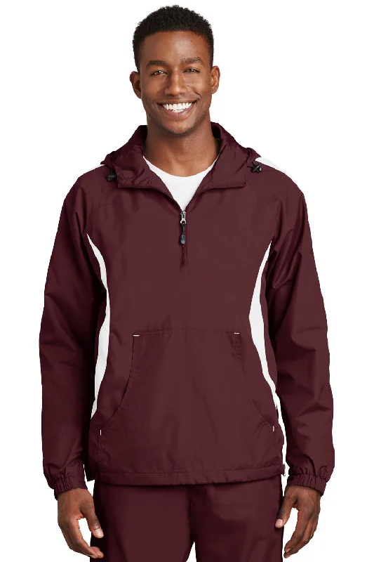 Sport-Tek Mens 1/4 Zip Hooded Jacket - Maroon/White - Closeout