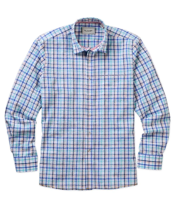 Seersucker Plaid Long-Sleeve Sport Shirt