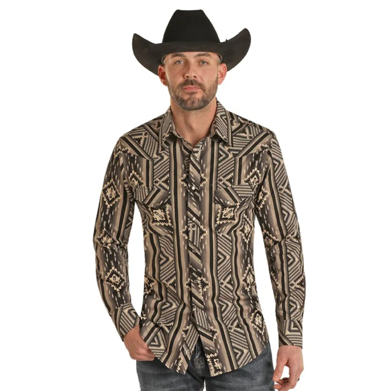 Rock & Roll Men's Black/Cream Aztec Shirt