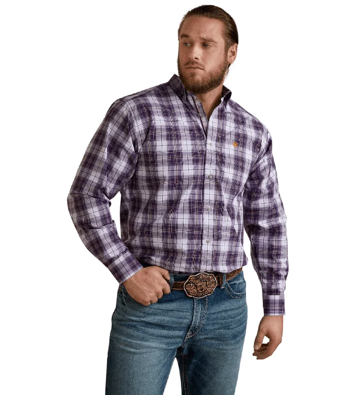 Ariat Men's Pro Series Musa Purple Plaid Classic Fit Long Sleeve Shirt 10044977