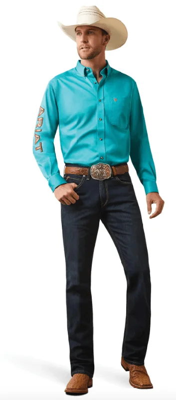 Ariat Men's Team Logo Teal Twill Fitted Long Sleeve Shirt 10043569