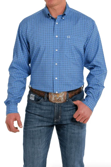 Cinch Men's ArenaFlex Royal Blue Geo Print Long Sleeve Shirt MTW1862017