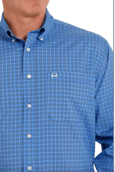 Cinch Men's ArenaFlex Royal Blue Geo Print Long Sleeve Shirt MTW1862017