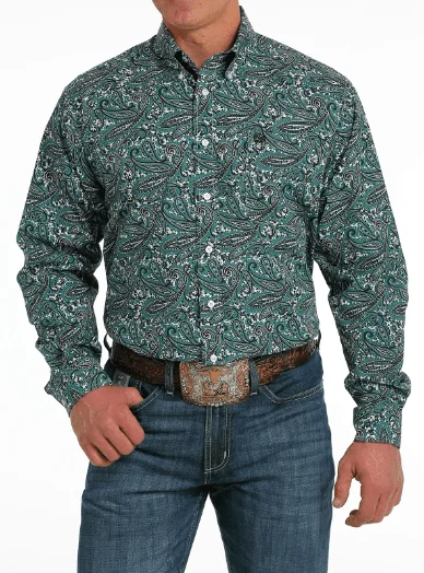 Cinch Men's Teal Paisley Button Long Sleeve Western Shirt MTW1105560 MTW105560