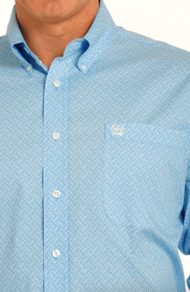 Cinch Men's Light Blue Geo Print Button Long Sleeve Western Shirt MTW1105540