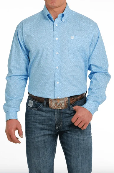 Cinch Men's Light Blue Geo Print Button Long Sleeve Western Shirt MTW1105540