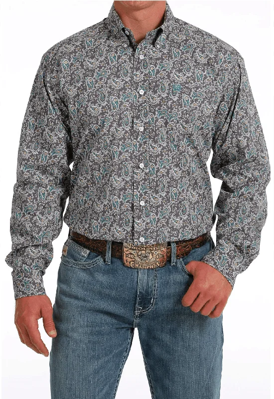 Cinch Men's Grey Paisley Button Long Sleeve Western Shirt MTW1105584