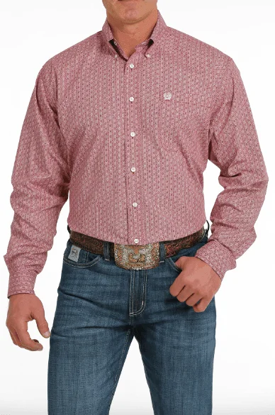 Cinch Men's Burgundy Geo Print Button Long Sleeve Western Shirt MTW1105527