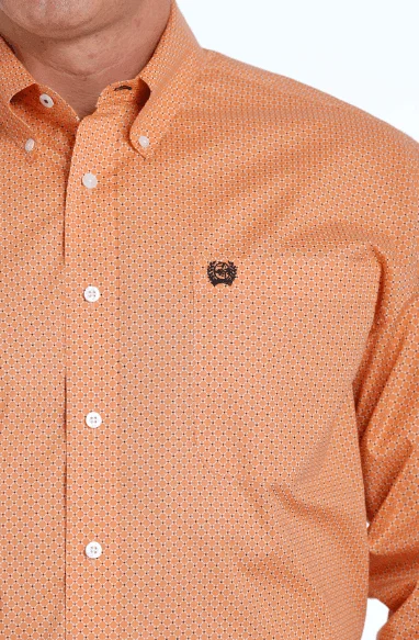 Cinch Men's Orange Geo Print Button Long Sleeve Western Shirt MTW1105522