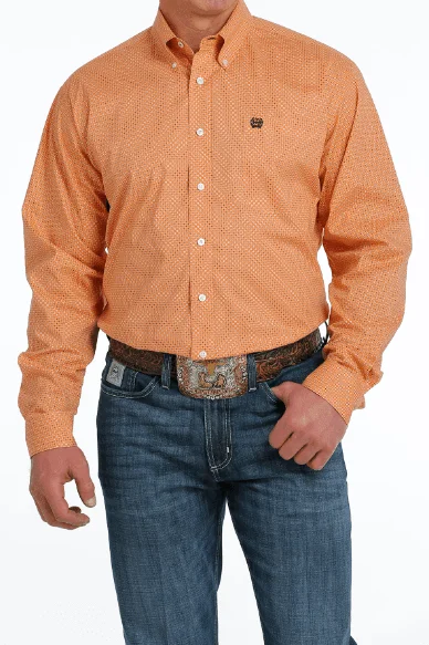 Cinch Men's Orange Geo Print Button Long Sleeve Western Shirt MTW1105522