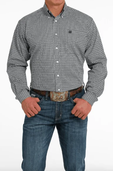 Cinch Men's Gray Geo Print Button Long Sleeve Western Shirt MTW1105518