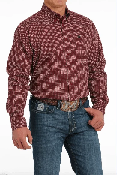 Cinch Men's Burgundy Geo Print Button Long Sleeve Western Shirt MTW1105528