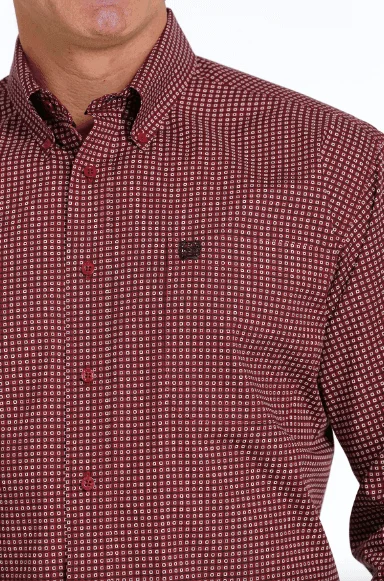 Cinch Men's Burgundy Geo Print Button Long Sleeve Western Shirt MTW1105528