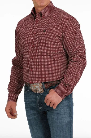 Cinch Men's Burgundy Geo Print Button Long Sleeve Western Shirt MTW1105528