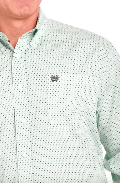 Cinch Men's Light Green Geo Print Button Long Sleeve Western Shirt MTW1105546