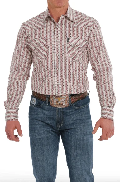 Cinch Men's Red Stripe Snap Long Sleeve Western Shirt MTW1301063