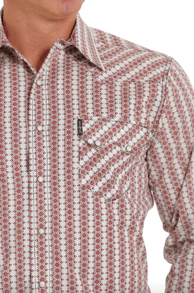 Cinch Men's Red Stripe Snap Long Sleeve Western Shirt MTW1301063