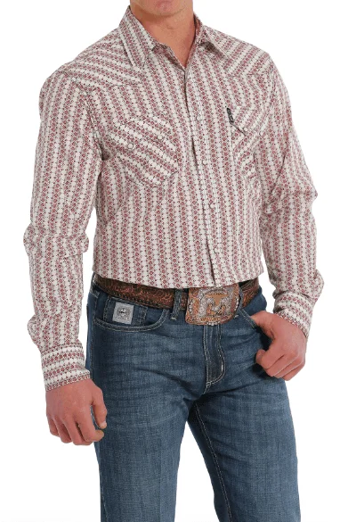 Cinch Men's Red Stripe Snap Long Sleeve Western Shirt MTW1301063