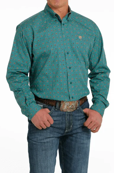 Cinch Men's Teal Multi Geo Print Button Long Sleeve Western Shirt MTW1105558