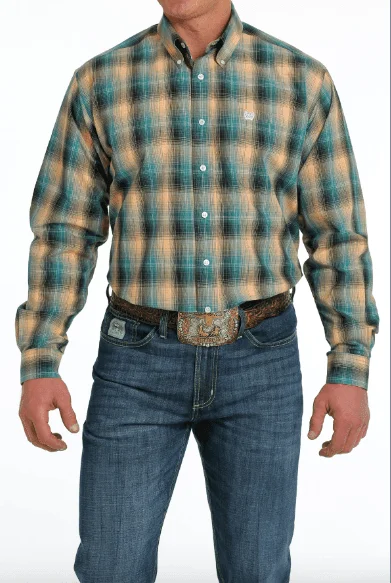 Cinch Men's Teal Plaid Button Long Sleeve Western Shirt MTW1105559