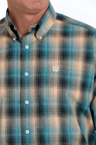 Cinch Men's Teal Plaid Button Long Sleeve Western Shirt MTW1105559