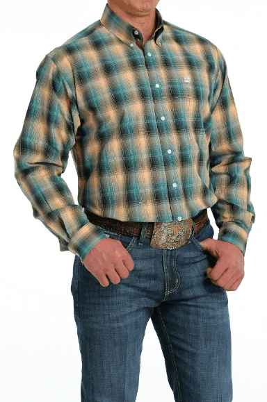 Cinch Men's Teal Plaid Button Long Sleeve Western Shirt MTW1105559