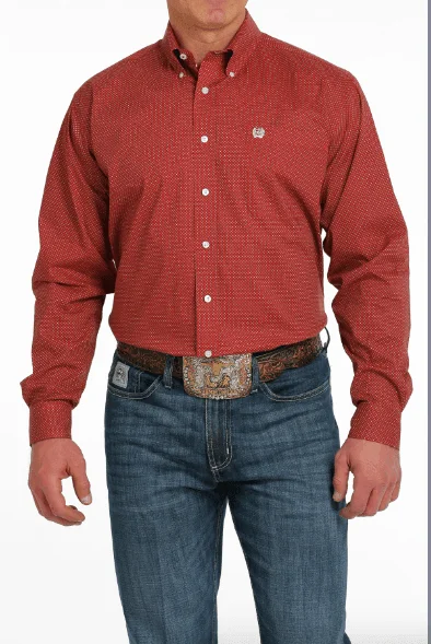 Cinch Men's Red Geo Print Button Long Sleeve Western Shirt MTW1105551