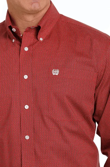 Cinch Men's Red Geo Print Button Long Sleeve Western Shirt MTW1105551