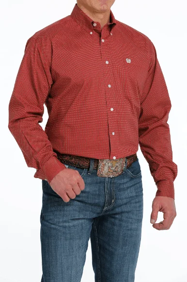 Cinch Men's Red Geo Print Button Long Sleeve Western Shirt MTW1105551