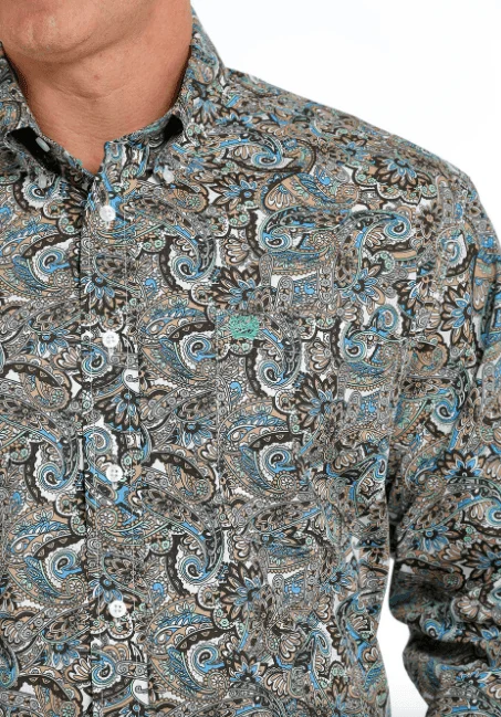 Cinch Men's Brown Paisley Button Long Sleeve Western Shirt MTW1105544